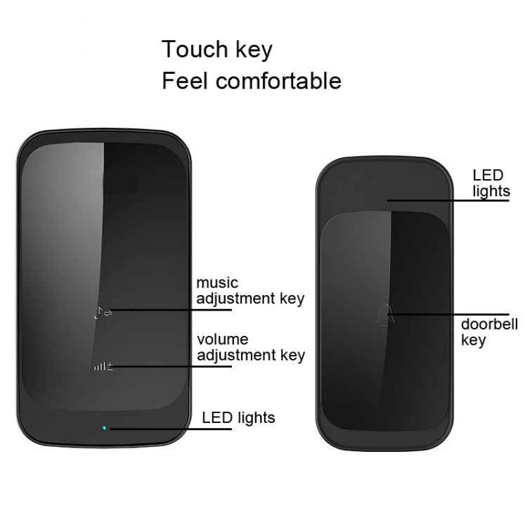 C03 1 For 1 Home Wireless IP44 Water-resistant Touch Sensor Doorbell(UK Plug Black)