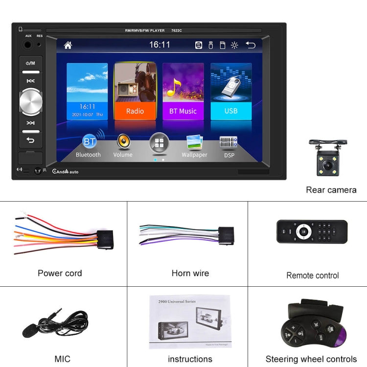 7622C 6.2 inch Dual Spindle HD Car Universal MP5 Carplay Player, Style: Standard+4 Light Camera - Car MP3 & MP4 & MP5 by PMC TechLife | Online Shopping South Africa | PMC TechLife | Buy Now Pay Later Mobicred