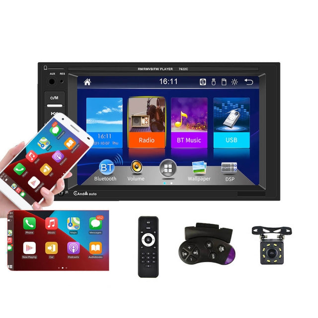 7622C 6.2 inch Dual Spindle HD Car Universal MP5 Carplay Player, Style: Standard+8 Light Camera