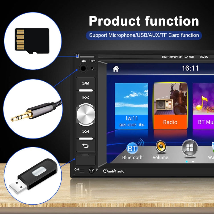 7622C 6.2 inch Dual Spindle HD Car Universal MP5 Carplay Player, Style: Standard+AHD Camera