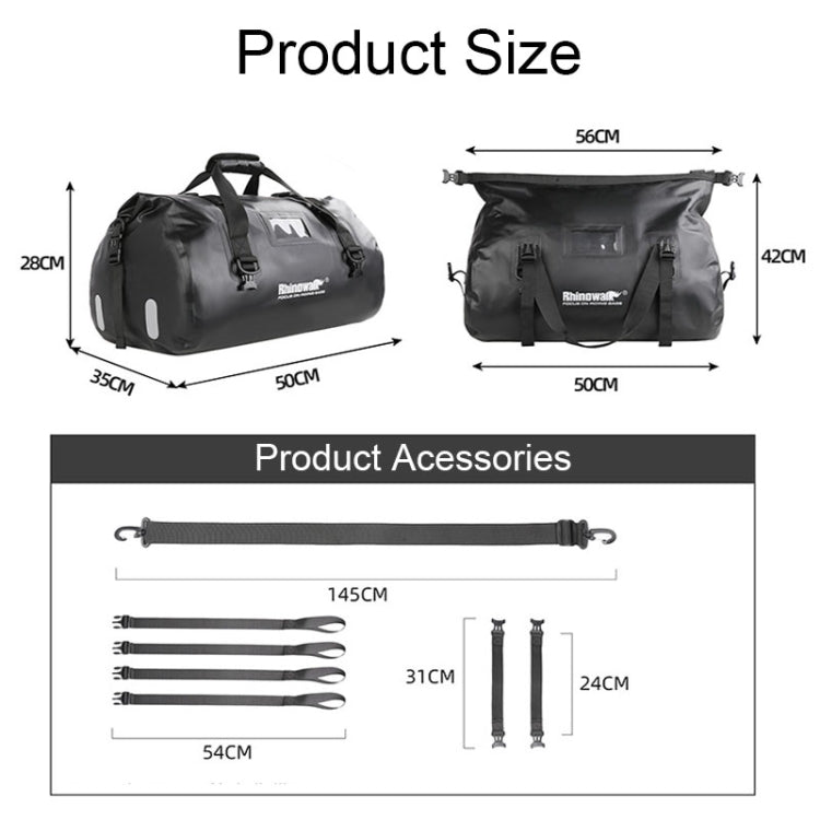 Rhinowalk MT20450 45L Large Capacity Portable Waterproof Motorcycle Tail Bag(Black) - free shipping - PMC Jewellery - Order now!