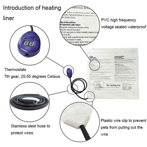 65x40cm Blue 12V Low Voltage Multifunctional Warm Pet Heating Pad Pet Electric Blanket(US Plug)