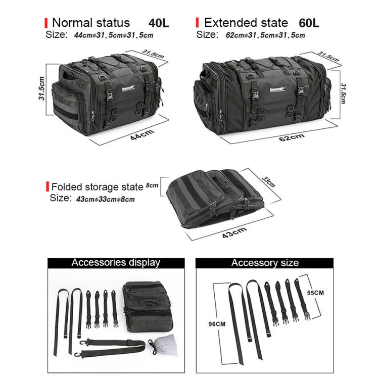 Rhinowalk MT4060 Large-capacity Foldable Expandable Tail Bag for Motorcycle Riding with Rain Cover(Black) - free shipping - PMC Jewellery - Order now!