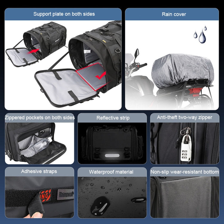 Rhinowalk MT4060 Large-capacity Foldable Expandable Tail Bag for Motorcycle Riding with Rain Cover(Black) - free shipping - PMC Jewellery - Order now!