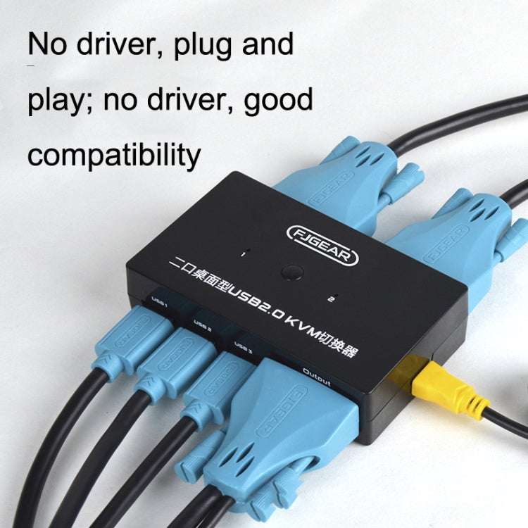 FJGEAR FJ-201UK 2 In 1 Out  KVM Switcher With Desktop Controller With Cable(Black) - free shipping - PMC Jewellery - Order now!