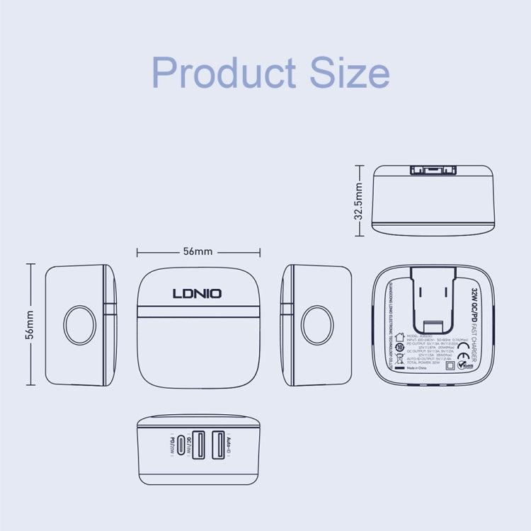LDNIO A3513Q 32W QC3.0 3 USB Ports Phone Adapter EU Plug with Type C to 8 Pin Cable