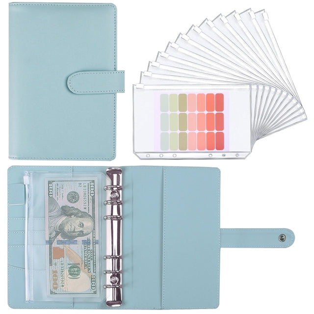 A6 Macaron Notebook PU Loose-leaf Cash Budget Handbook(Blue)