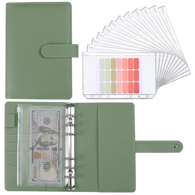 A6 Macaron Notebook PU Loose-leaf Cash Budget Handbook(Green)