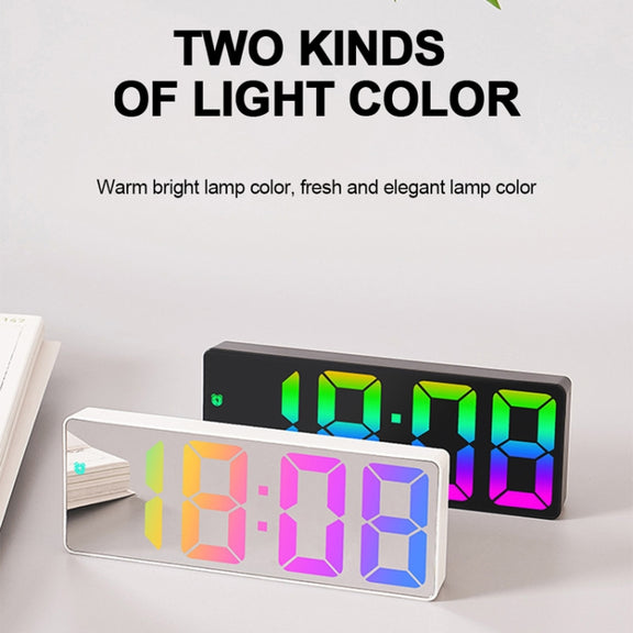 Colorful Fonts LED Electronic Alarm Clock Large Screen Clock(0725 White Shell Mirror Surface C)