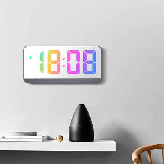 Colorful Fonts LED Electronic Alarm Clock Large Screen Clock(0725  Black Shell Mirror Surface D)