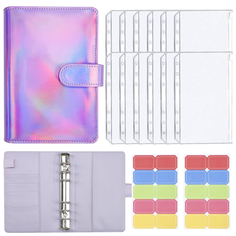 A6 Dazzling Color Loose-leaf Handbook Laser Macaroon PU Cash Budget Book(Purple) - Notebooks by PMc TechLife | Online Shopping South Africa | PMc TechLife | Buy Now Pay Later Mobicred