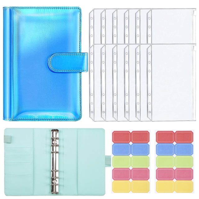 A6 Dazzling Color Loose-leaf Handbook Laser Macaroon PU Cash Budget Book(Blue)