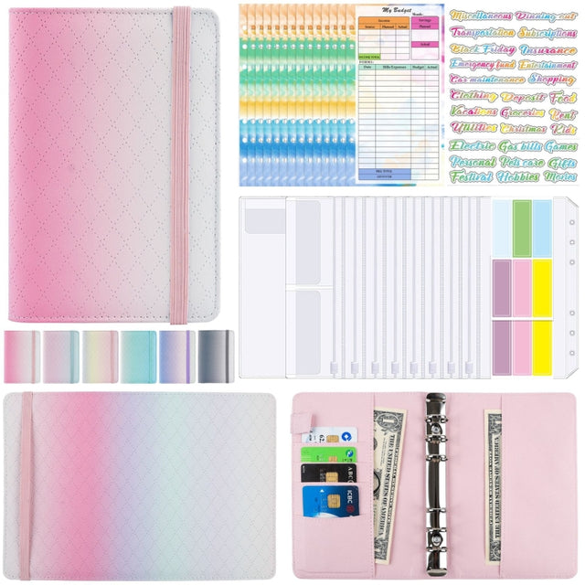 A6 Gradient Macaroon Loose-leaf Handbook Cash Budget Book(Pink Purple Green)