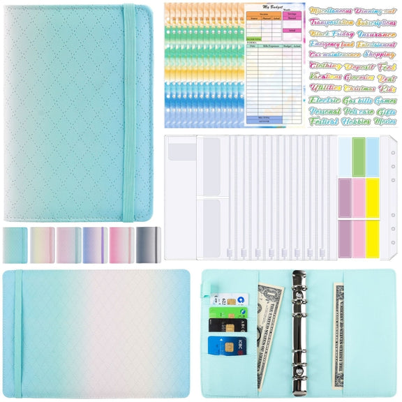 A6 Gradient Macaroon Loose-leaf Handbook Cash Budget Book(Green Blue White)