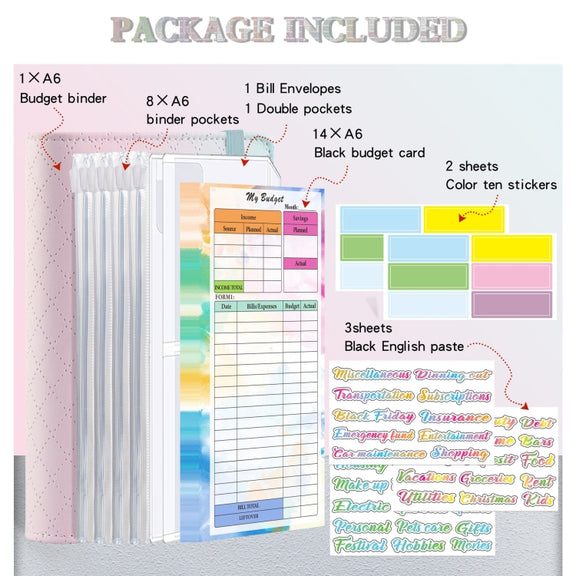 A6 Gradient Macaroon Loose-leaf Handbook Cash Budget Book(Green Yellow Pink)