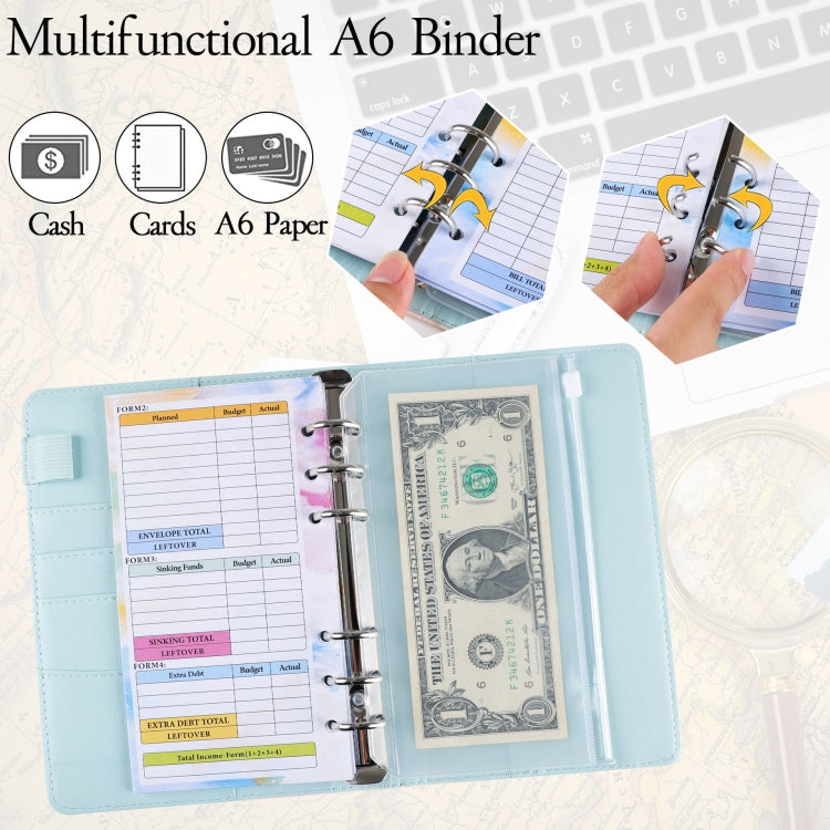 A6 Gradient Macaroon Loose-leaf Handbook Cash Budget Book(Green Yellow Pink)