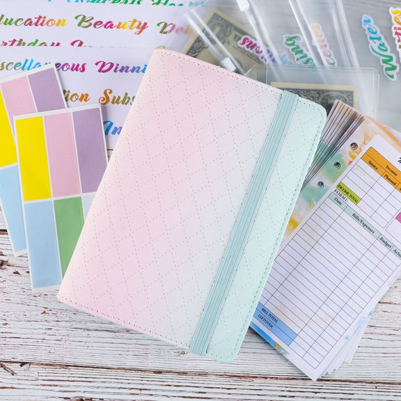 A6 Gradient Macaroon Loose-leaf Handbook Cash Budget Book(Green Yellow Pink)