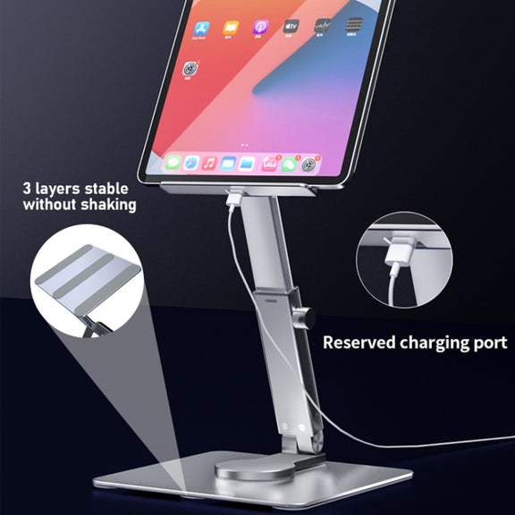 JUNDNE H06 Desktop Folding Phone Stand Portable Telescopic Rotary Tablet Stand(Deep Grey)