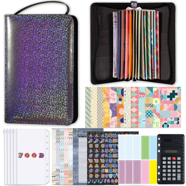 A6 Handheld Zipper Bag Type Large Capacity Cash Budget Book Handbook(Black Gray)