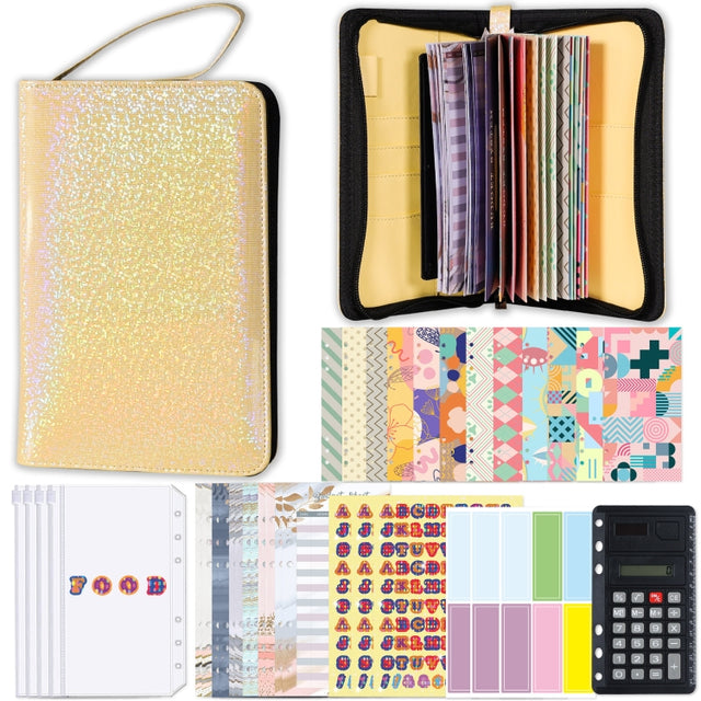 A6 Handheld Zipper Bag Type Large Capacity Cash Budget Book Handbook(Yellow)