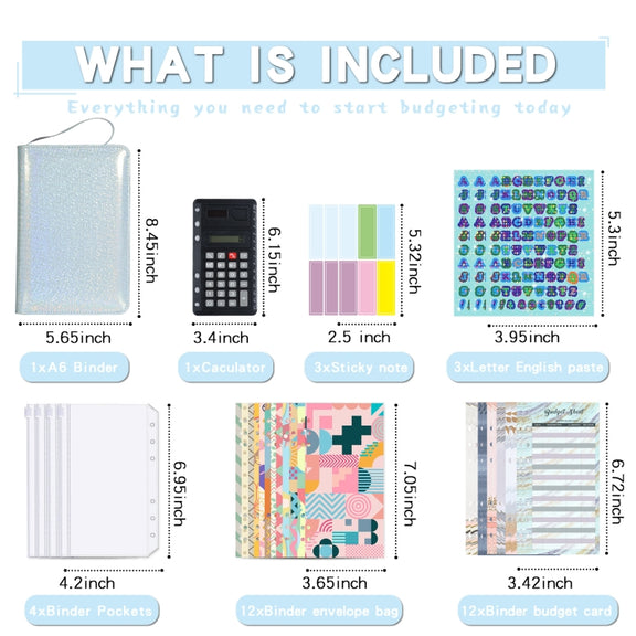 A6 Handheld Zipper Bag Type Large Capacity Cash Budget Book Handbook(Blue)