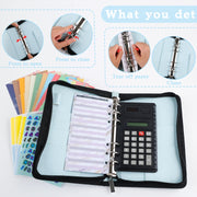 A6 Handheld Zipper Bag Type Large Capacity Cash Budget Book Handbook(Blue)