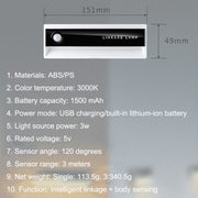 3PCS TW-L56 Linkage Human Body Induction Night Light USB Magnetic Corridor Lamp