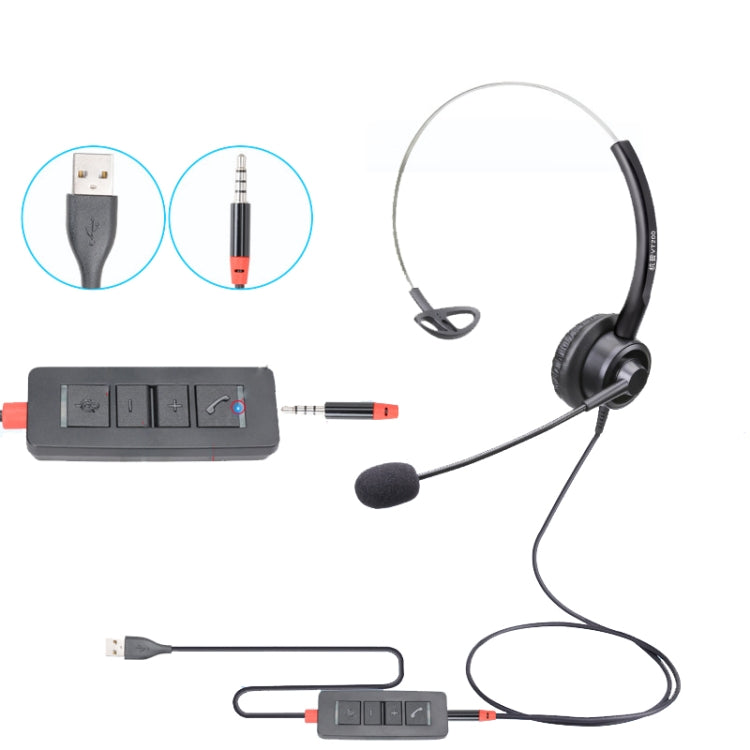 VT200 Single Ear Telephone Headset Operator Headset With Mic,Spec: 3.5mm Single Plug To USB - Microphones & Headsets by PMC TechLife | Online Shopping South Africa | PMC TechLife | Buy Now Pay Later Mobicred