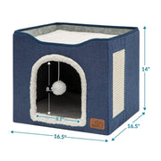 Pet Stool Pet Kennel Indoor Foldable Storage Stool Cat Dog Kennel 41 x 41 x 35cm(Navy Blue)