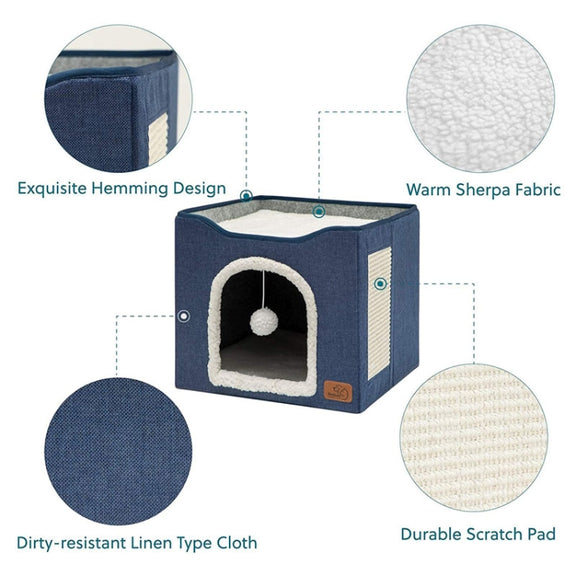 Pet Stool Pet Kennel Indoor Foldable Storage Stool Cat Dog Kennel 41 x 41 x 35cm(Navy Blue)