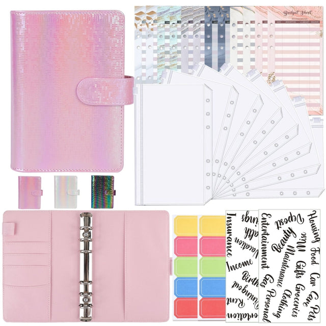 A6 Illusion Magic Square Loose-leaf PU Notebook Cash Budget Book(Pink)