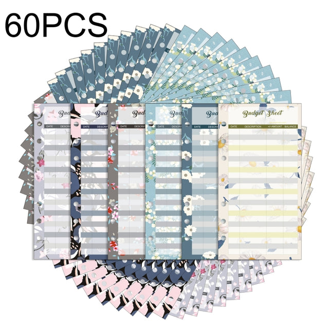 60 Sheets Cash Budget Card Loose-leaf Bookkeeping Replacement Core(Small Floral)