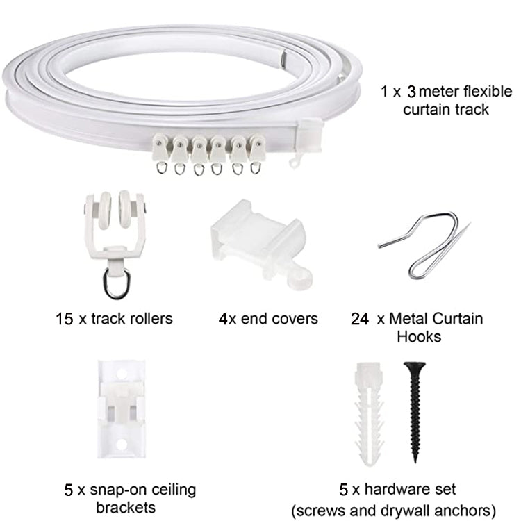 Model Steel Track Set Flexible Silent Slide Track Track with Hooks, Size: 3m