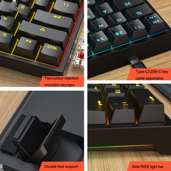 LEAVEN K620 61 Keys Hot Plug-in Glowing Game Wired Mechanical Keyboard, Cable Length: 1.8m, Color: White Black Red Shaft