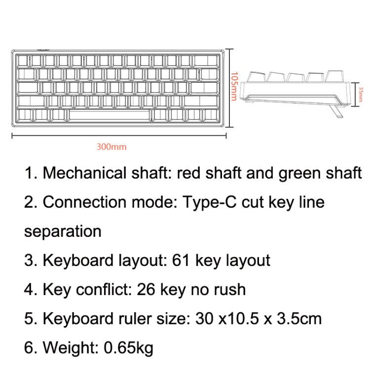 LEAVEN K620 61 Keys Hot Plug-in Glowing Game Wired Mechanical Keyboard, Cable Length: 1.8m, Color: White Black Red Shaft