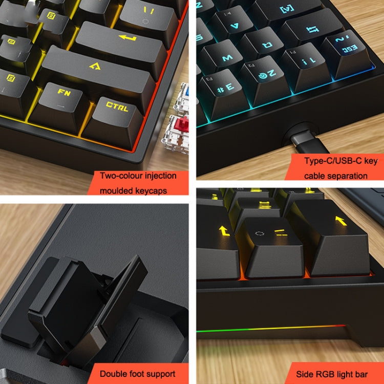 LEAVEN K620 61 Keys Hot Plug-in Glowing Game Wired Mechanical Keyboard, Cable Length: 1.8m, Color: Black White Red Shaft