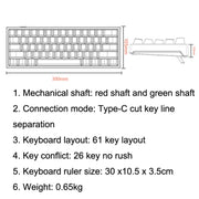 LEAVEN K620 61 Keys Hot Plug-in Glowing Game Wired Mechanical Keyboard, Cable Length: 1.8m, Color: Black White Red Shaft