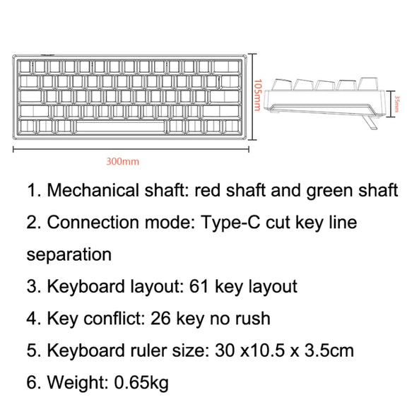 LEAVEN K620 61 Keys Hot Plug-in Glowing Game Wired Mechanical Keyboard, Cable Length: 1.8m, Color: Black White Red Shaft