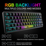 ZIYOULANG K61 62 Keys Game RGB Lighting Notebook Wired Keyboard, Cable Length: 1.5m(Black White)