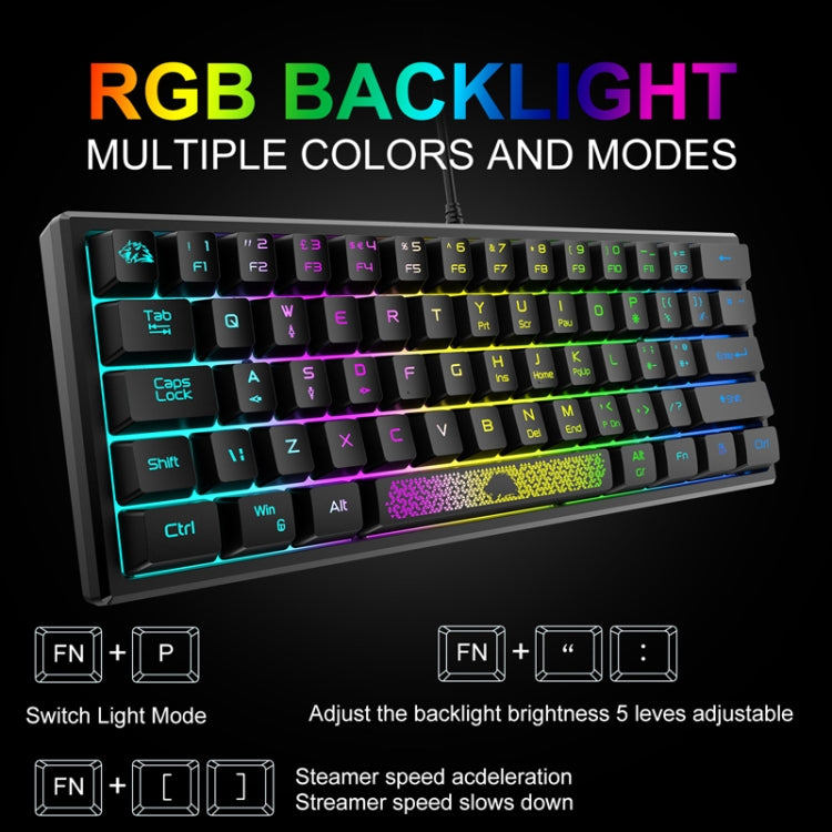ZIYOULANG K61 62 Keys Game RGB Lighting Notebook Wired Keyboard, Cable Length: 1.5m(Black White)