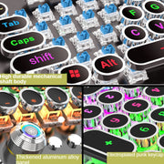 K820 104 Keys Retro Punk Plating Knob Glowing Wired Green Shaft Keyboard, Cable Length: 1.6m, Style: Running Lights (Black)