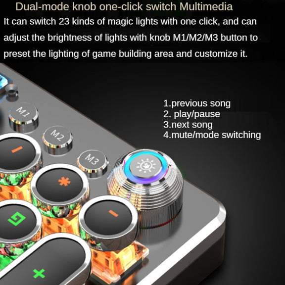 K820 104 Keys Retro Punk Plating Knob Glowing Wired Green Shaft Keyboard, Cable Length: 1.6m, Style: Running Lights (Black)