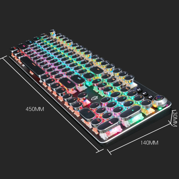 K820 104 Keys Retro Punk Plating Knob Glowing Wired Green Shaft Keyboard, Cable Length: 1.6m, Style: Running Lights (White)