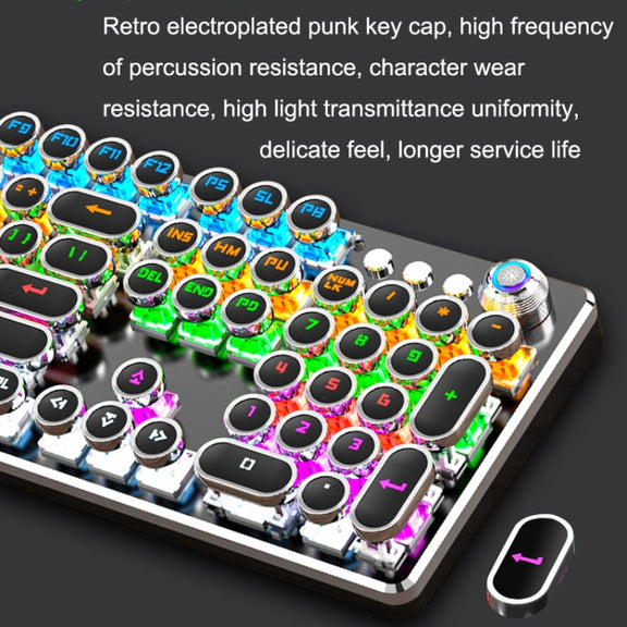 K820 104 Keys Retro Punk Plating Knob Glowing Wired Green Shaft Keyboard, Cable Length: 1.6m, Style: Running Lights (White)