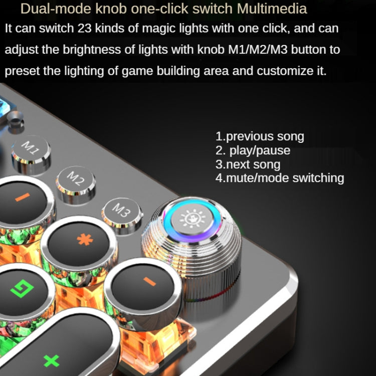 K820 104 Keys Retro Punk Plating Knob Glowing Wired Green Shaft Keyboard, Cable Length: 1.6m, Style: Square (Black)