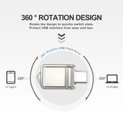 32GB USB 2.0 + Type-C/USB-C High Speed Mini Computer and Phone Dual-purpose Rotary U Disk(Silver)