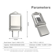 64GB USB 2.0 + Type-C/USB-C High Speed Mini Computer and Phone Dual-purpose Rotary U Disk(Silver)