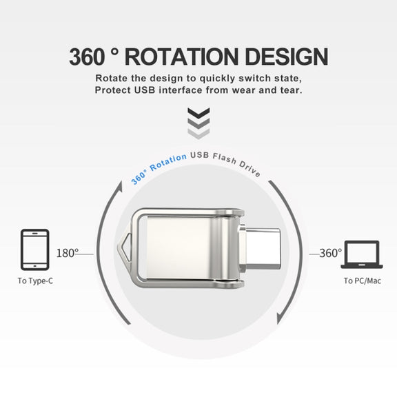64GB USB 2.0 + Type-C/USB-C High Speed Mini Computer and Phone Dual-purpose Rotary U Disk(Silver)