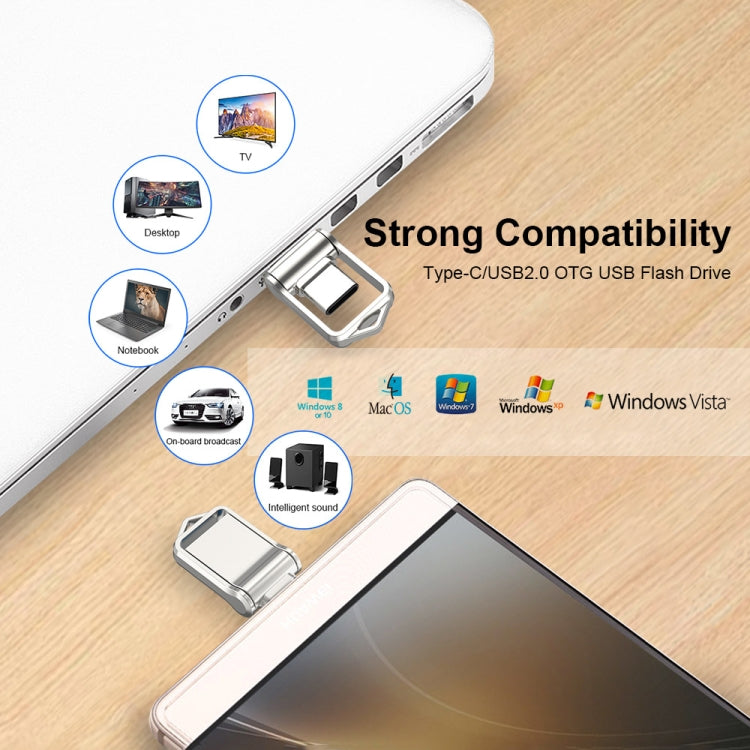 64GB USB 2.0 + Type-C/USB-C High Speed Mini Computer and Phone Dual-purpose Rotary U Disk(Silver)