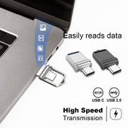 128GB USB 2.0 + Type-C/USB-C High Speed Mini Computer and Phone Dual-purpose Rotary U Disk(Silver)